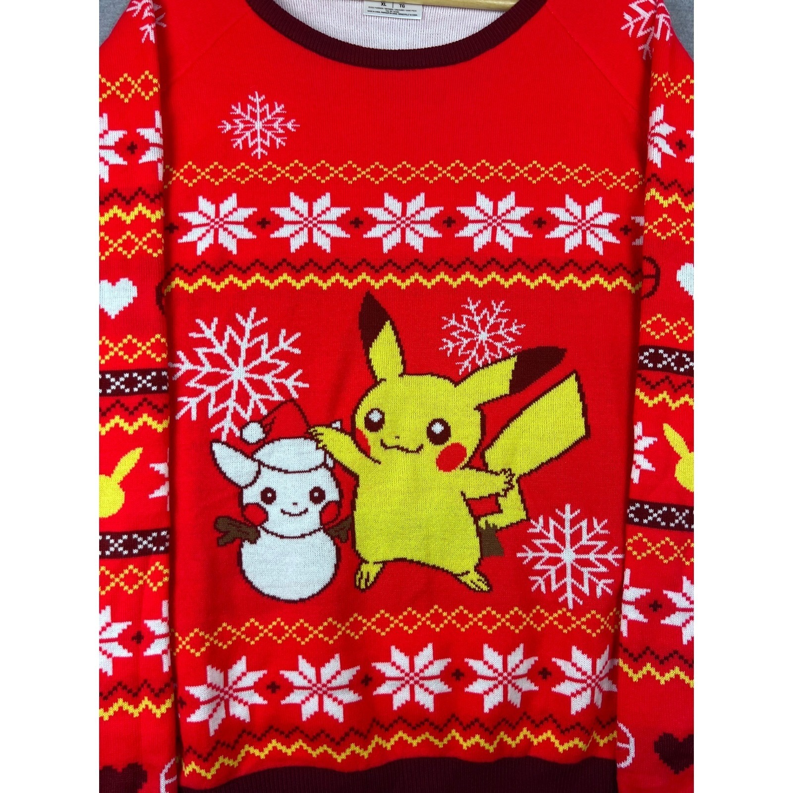Pokemon Center Pikachu Snowman Ugly Christmas Sweater Mens Xl Red Knit Holiday